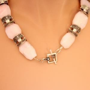 Natural Pink Opal And Rose Quartz Necklace,..