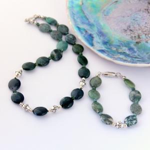Moss Agate Necklace And Bracelet Or Long Necklace